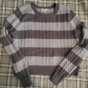 Striped Gray Cable Knit Sweater